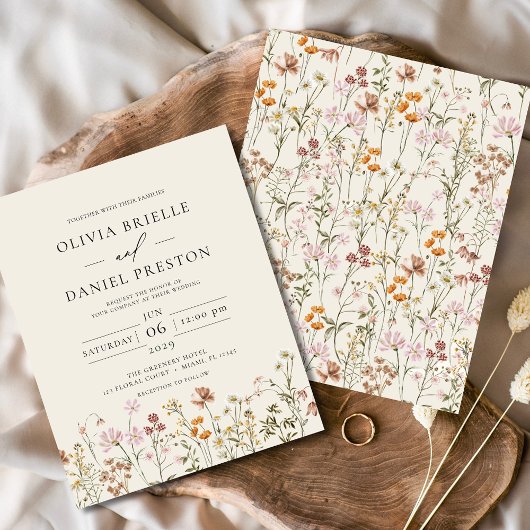 Budget Boho Wildflower Beige Garden Wedding Flyer