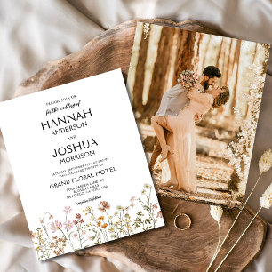 Budget Boho Wildflower foto bruiloft uitnodiging Flyer