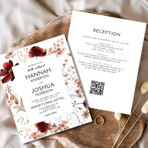 Budget Boho Wildflower QR Code Huwelijksuitnodigin