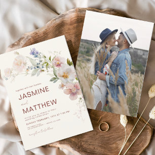 Budget Boho Wildflower Wedding Photo Uitnodiging