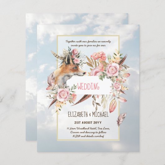 BUDGET Boho Woodland FOX Floral Wedding Modern (Voorkant / Achterkant)