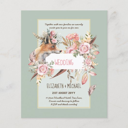 BUDGET Boho Woodland FOX Floral Wedding Modern Flyer (Voorkant)