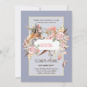 BUDGET Boho Woodland FOX Floral Wedding Modern Kaart