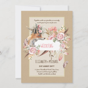BUDGET Boho Woodland FOX Floral Wedding Modern Kaart