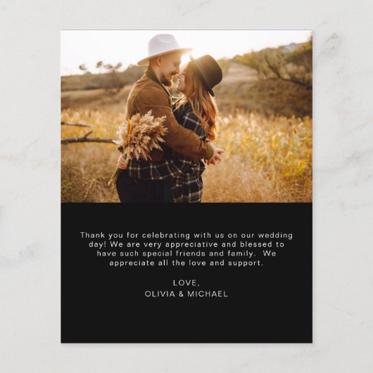 Budget Boho Zwart Bruiloft Dank u Kaarten (Achterkant)