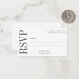Budget Bold Simple Black White RSVP Notitiekaartje