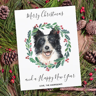 Budget Border Collie Dog Merry Kerstmis Kaart