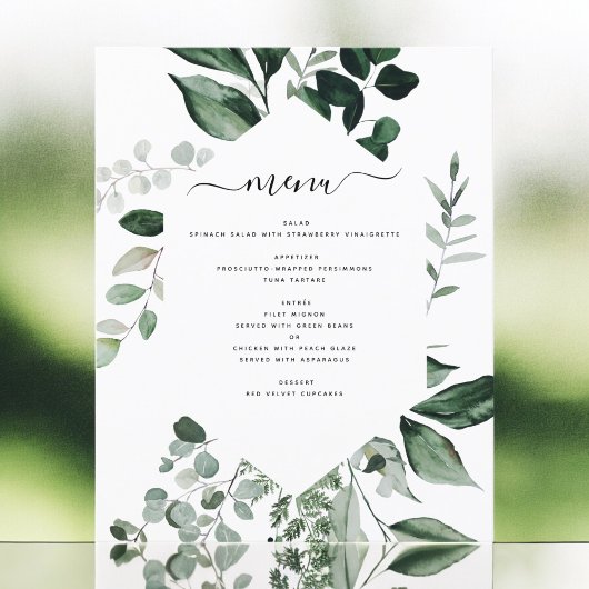 Budget Botanical Green Foliage Menu Mariage