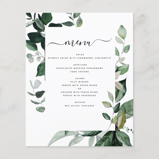 Budget Botanical Greenery Foliage Wedding Menu (Voorkant)
