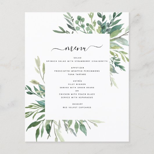 Budget Botanical Greenery Foliage Wedding Menu (Voorkant)