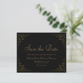 Budget Botanisch Frame Zwart Goud Save the Date (Staand voorkant)
