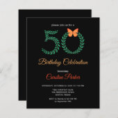 Budget Botanische groen 50e verjaardag uitnodiging (Voorkant / Achterkant)