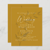Budget Botanische Mustard Boho Wedding Invite (Voorkant / Achterkant)