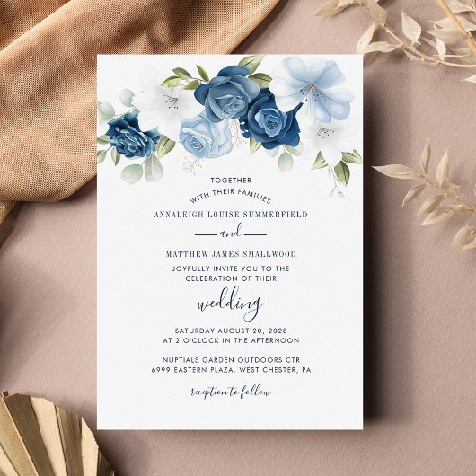 Budget Botanische Stusty Blue Floral Wedding Invit