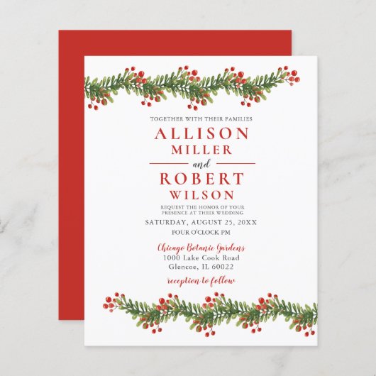 Budget Boughs of Holly Wedding Invitation (Voorkant / Achterkant)