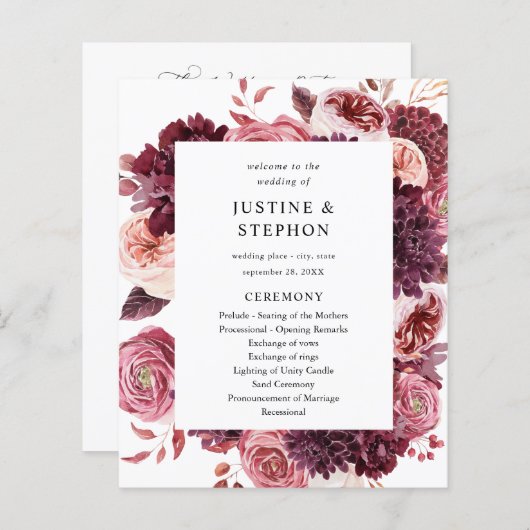 Budget Bourgogne & Blush Pink 8B Wedding Ceremony (Voorkant / Achterkant)