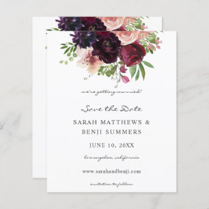 Budget Bourgogne & Blush Pink Floral Save the Date