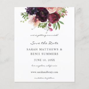 Budget Bourgogne & Blush Pink Floral Save the Date Flyer