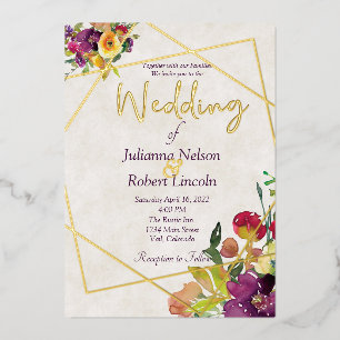 Budget Bourgogne en gele bloem Folie Uitnodiging