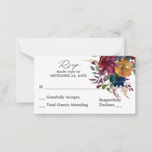 Budget Bourgogne en Navy Herfst Floral SM No Meal Notitiekaartje