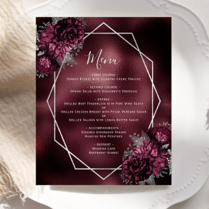 Budget Bourgogne Floral Argent Menu Mariage