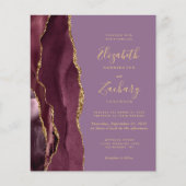 Budget Bourgogne Gold Agaat Mauve bruiloft uitnodi (Voorkant)