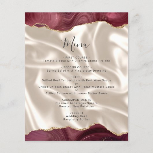Budget Bourgogne Gold Agate Mariage de soie Menu (Devant)