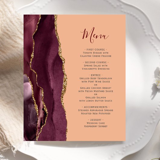 Budget Bourgogne Gold Agate Peach Mariage Menu