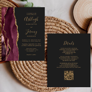 Budget Bourgogne Gold Dark QR Code Weduwen Uitnodi