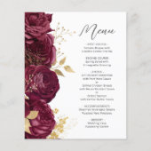 Budget Bourgogne Goud Bloemen Script Bruiloft Menu (Voorkant)