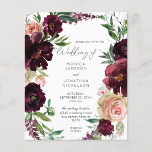 Budget Bourgogne & Light Blush Pink Floral Wedding Flyer