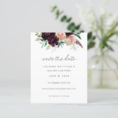 Budget Bourgogne & Light Pink Floral Save the Date (Staand voorkant)