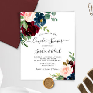 Budget Bourgogne & Navy Couples Shower Uitnodiging