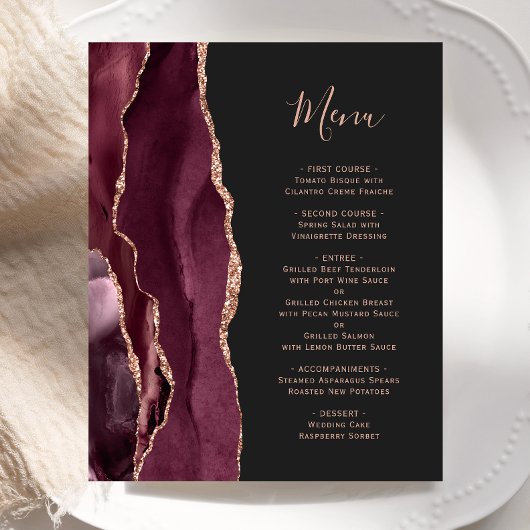 Budget Bourgogne Roos Gold Agate Dark Wedding Menu