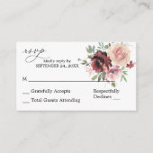 Budget Bourgogne & Roze 5 Floral 2SM No Meal RSVP Informatiekaartje (Voorkant)