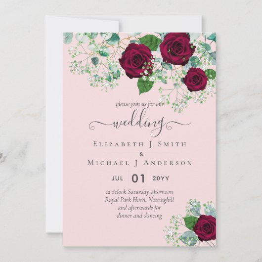 BUDGET Bourgogne Roze Eucalyptus Trouwdag Kaart (Voorkant)