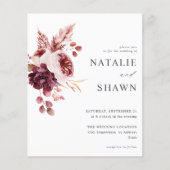 Budget Bourgogne & Roze Floral 8A bruiloft Flyer (Voorkant)