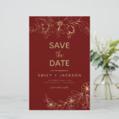 Budget Bourgogne Sparen de Datum Floral Gold Foil (Staand voorkant)