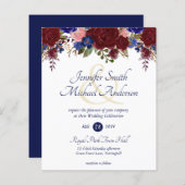 Budget Bourgondië Blauw Roze Trouw Uitnodigingen (Voorkant / Achterkant)