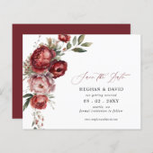 Budget Bourgondië Blush Bloemen Save the Date (Voorkant / Achterkant)