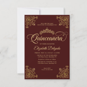 Budget Bourgondië Gold Tiara Quinceanera Notitiekaartje