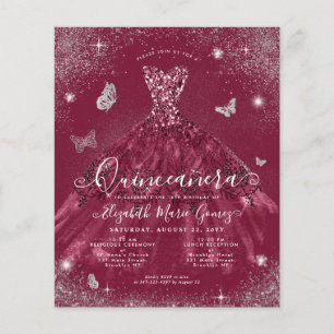 Budget Bourgondië Rode Zilveren Jurk Quinceanera U