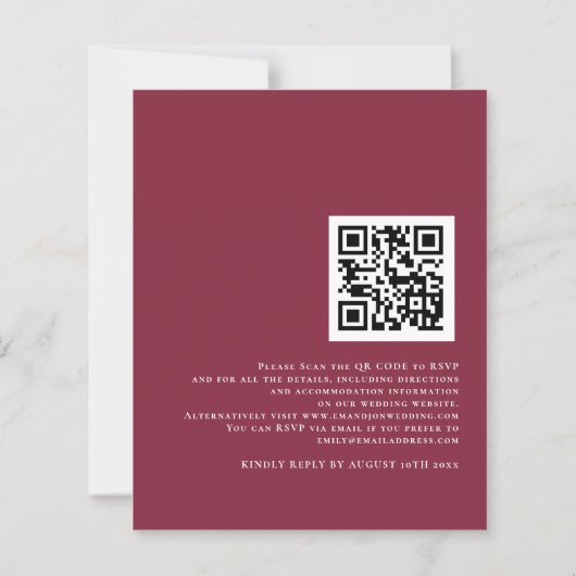 Budget Bourgundy Glitter Leaf QR Wedding Invite (Achterkant)