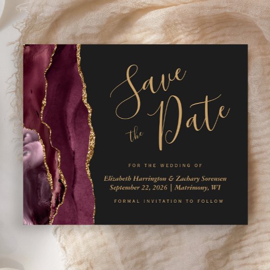 Budget Bourgundy Gold Agate Dark Save the Date