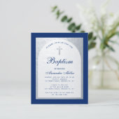 Budget Boy Baptism Royal Blue Silver Uitnodiging (Staand voorkant)