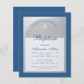 Budget Boy Baptism Silver Classic Blue Invitation (Voorkant / Achterkant)