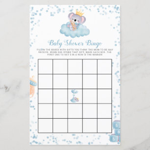 Budget Boy Koala Beer Blue Baby shower Bingo Kaart