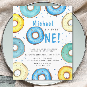 Budget Boy's First Birthday Blue Donut Invitation