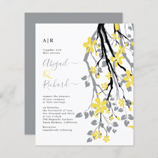 BUDGET Branch, bloemen QR code bruiloft uitnodigin (Voorkant / Achterkant)