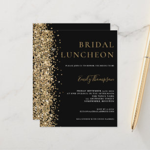 Budget Bridal Luncheon Gold Glitter Black Invite